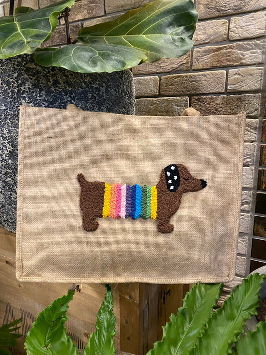 Handmade Punch Needle Shoulder Bag – Sausage Dog Design | Water-Resistant